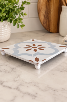 Handcrafted Tile Trivet/Pedestal with Wooden Feet | Crafted in the USA