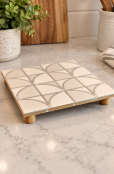 Handcrafted Tile Trivet/Pedestal with Wooden Feet | Crafted in the USA!