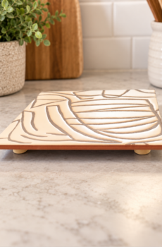 Handcrafted Tile Trivet/Pedestal with Wooden Feet | Crafted in the USA!