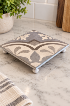 Handcrafted Tile Trivet/Pedestal with Wooden Feet | Crafted in the USA