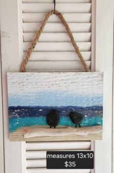 Driftwood & Rock Bird Painting – Coastal Serenity - Crafted in the USA