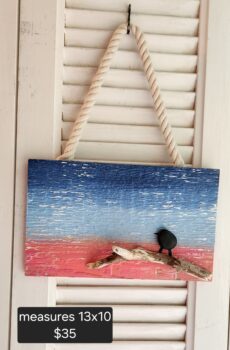 Driftwood & Rock Bird Painting – Coastal Serenity - Crafted in the USA