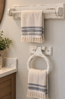 White Solid Wood Bath Towel Rack Set | Painted in the USA