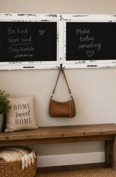 Solid Wood Chalkboard with Garment Rack & Key Hooks – Perfect Wall Hanging!