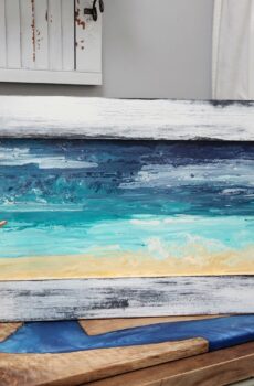 Acrylic Pour Beach Scene on Solid Wood | Coastal Wall Art | Painted in the USA