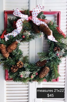 Decorative Wreath on Solid Wood Red Frame