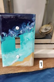 Hand-Painted Coastal Light Switch Metal Covers – Acrylic Pour Beach Design | Crafted in the USA