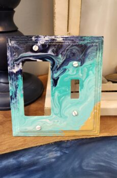 Hand-Painted Metal Coastal Toggle & Rocker Switch Plate – Acrylic Pour Beach Design- Crafted in the USA!