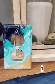 Hand-Painted Coastal Duplex Metal Outlet Cover – Acrylic Pour Beach Design | Crafted in the USA