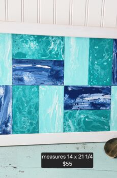 Handmade Coastal Acrylic Pour Painting – Ocean Waves Wall Art, Blue Turquoise Teal, Solid Wood Frame, Made in USA!