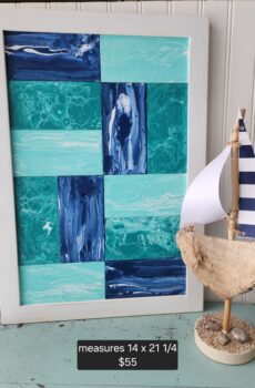 Handmade Coastal Acrylic Pour Painting – Ocean Waves Wall Art, Blue Turquoise Teal, Solid Wood Frame, Made in USA!