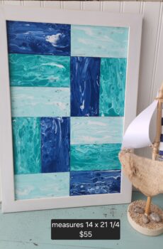 Handmade Coastal Acrylic Pour Painting – Ocean Waves Wall Art, Blue Turquoise Teal, Solid Wood Frame, Made in USA!
