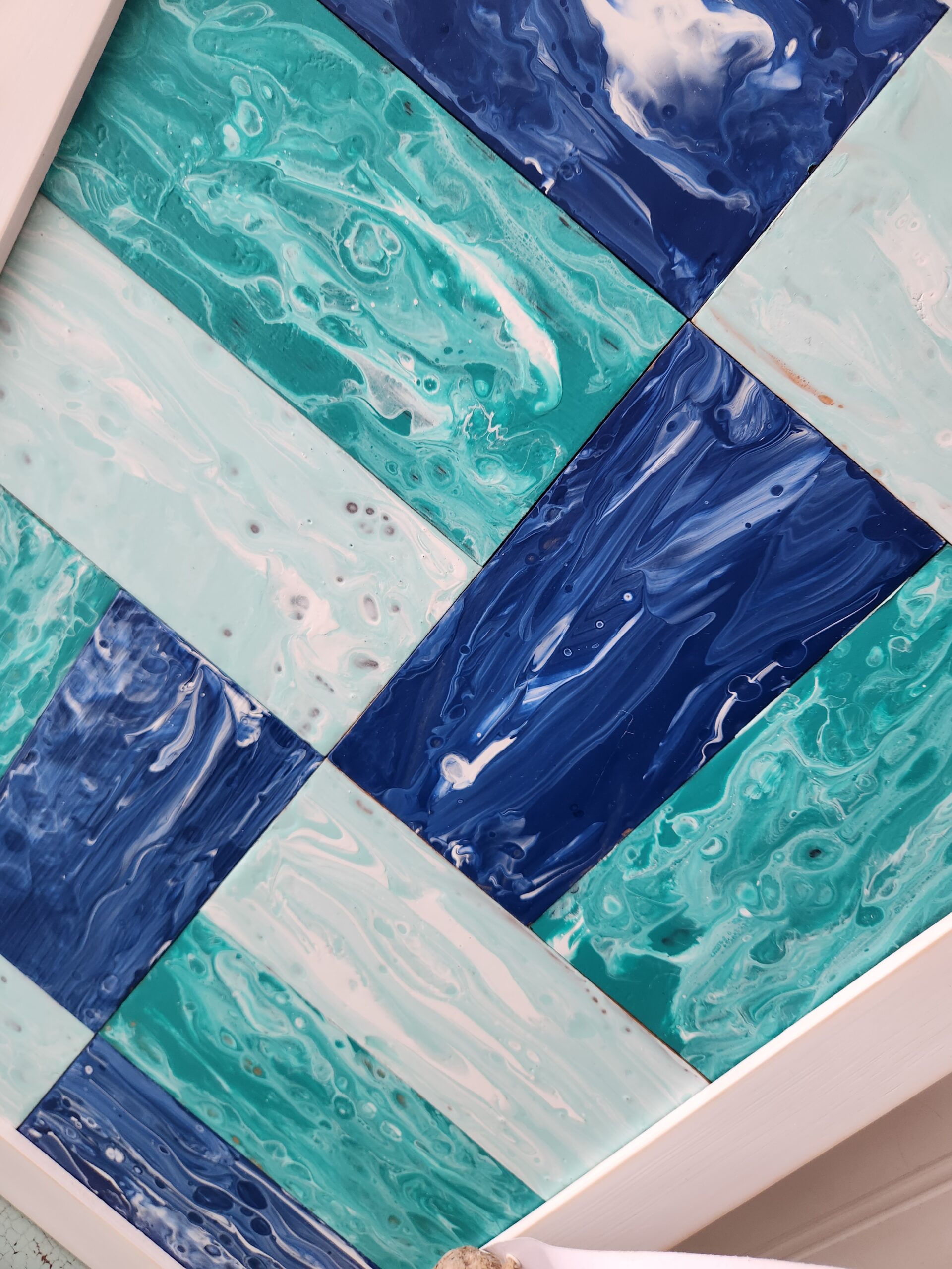 Handmade Coastal Acrylic Pour Painting – Ocean Waves Wall Art, Blue Turquoise Teal, Solid Wood Frame, Made in USA! - Image 3