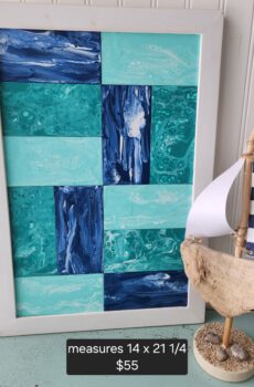 Handmade Coastal Acrylic Pour Painting – Ocean Waves Wall Art, Blue Turquoise Teal, Solid Wood Frame, Made in USA!