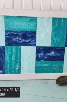 Handmade Coastal Acrylic Pour Painting – Ocean Waves Wall Art, Blue Turquoise Teal, Solid Wood Frame, Made in USA!