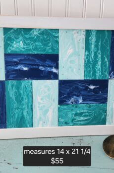 Handmade Coastal Acrylic Pour Painting – Ocean Waves Wall Art, Blue Turquoise Teal, Solid Wood Frame, Made in USA!