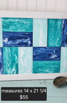 Handmade Coastal Acrylic Pour Painting – Ocean Waves Wall Art, Blue Turquoise Teal, Solid Wood Frame, Made in USA