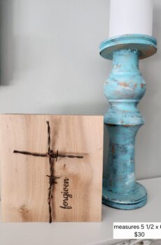 Handmade Solid Wood Barbwire Cross “Forgiven” – Freestanding Rustic Faith Decor | Made in the USA