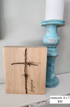 Handmade Solid Wood Barbwire Cross “Forgiven” – Freestanding Rustic Faith Decor | Made in the USA