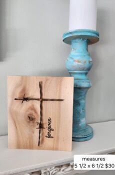Handmade Solid Wood Barbwire Cross “Forgiven” – Freestanding Rustic Faith Decor | Made in the USA
