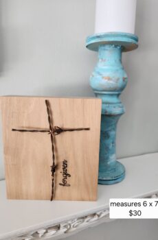 Handmade Solid Wood Barbwire Cross “Forgiven” – Freestanding Rustic Faith Decor | Made in the USA