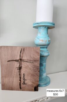 Handmade Solid Wood Barbwire Cross “Forgiven” – Freestanding Rustic Faith Decor | Made in the USA