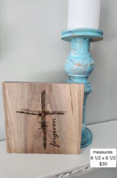 Handmade Solid Wood Barbwire Cross “Forgiven” – Freestanding Rustic Faith Decor | Made in the USA