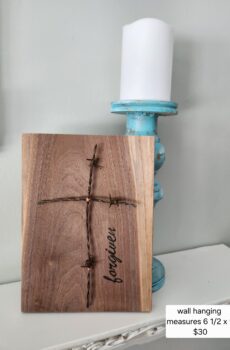 Handmade Solid Wood Barbwire Cross “Forgiven” – Wall Hanging Rustic Faith Decor | Made in the USA