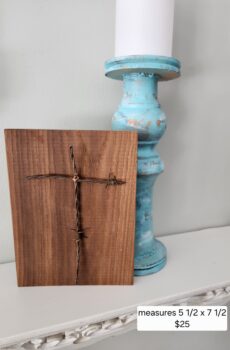 Solid Wood Barbwire Cross Plaque – Freestanding Rustic Christian Decor – Handmade in the USA