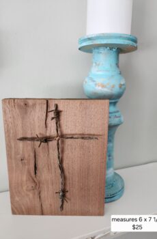 Solid Wood Barbwire Cross Plaque – Freestanding Rustic Christian Decor – Handmade in the USA