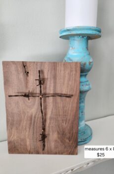 Solid Wood Barbwire Cross Plaque – Freestanding Rustic Christian Decor – Handmade in the USA