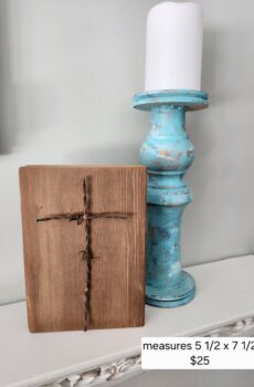 Solid Wood Barbwire Cross Plaque – Freestanding Rustic Christian Decor – Handmade in the USA