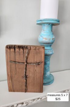 Solid Wood Barbwire Cross Plaque – Freestanding Rustic Christian Decor – Handmade in the USA