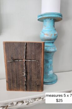 Solid Wood Barbwire Cross Plaque – Freestanding Rustic Christian Decor – Handmade in the USA