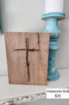 Solid Wood Barbwire Cross Plaque – Freestanding Rustic Christian Decor – Handmade in the USA