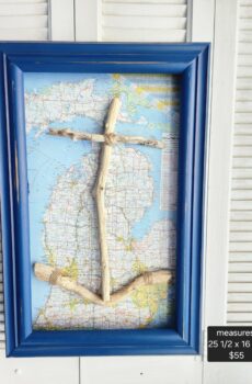 Handcrafted Driftwood Anchor Wall Art – Michigan Map Background | Crafted in the USA