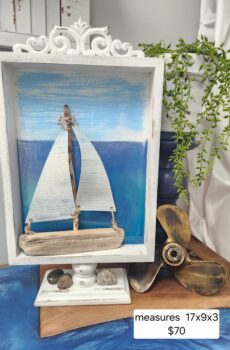 Handcrafted Driftwood Sailboat Wall Art – Coastal Epoxy Resin Lake Decor - Crafted in the USA