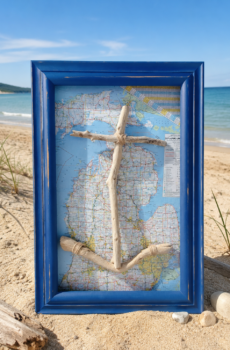 Handcrafted Driftwood Anchor Wall Art – Michigan Map Background | Crafted in the USA