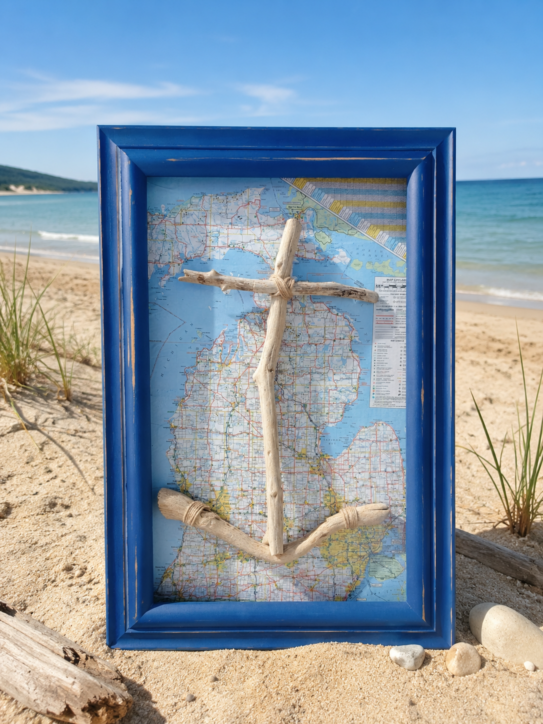 Handcrafted Driftwood Anchor Wall Art – Michigan Map Background | Crafted in the USA