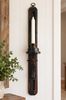 Black & Distressed Candle Sconce – Farmhouse Style