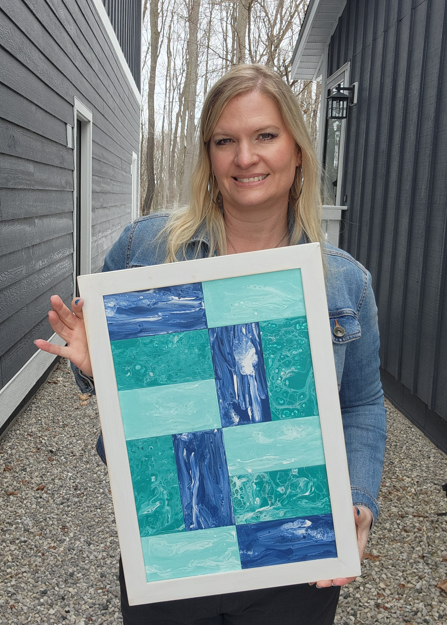 Handmade Coastal Acrylic Pour Painting – Ocean Waves Wall Art, Blue Turquoise Teal, Solid Wood Frame, Made in USA! - Image 4