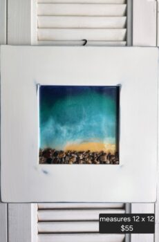 Lake-Inspired Resin Art on Solid Wood with Natural Stone - Crafted in the USA