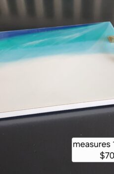 Handmade Resin Ocean Serving Tray – Coastal Beach Design on Solid Wood with Gold Handles - Crafted in the USA