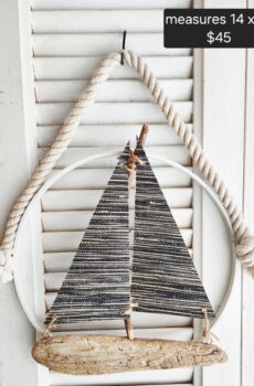 Rustic Driftwood Sailboat Wall Hanging with Rope – Coastal Nautical Lake House Decor - Made in the USA