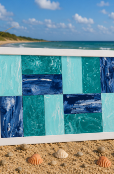 Handmade Coastal Acrylic Pour Painting – Ocean Waves Wall Art, Blue Turquoise Teal, Solid Wood Frame, Made in USA!