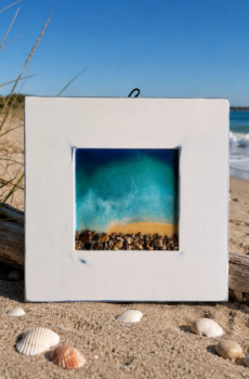 Lake-Inspired Resin Art on Solid Wood with Natural Stone - Crafted in the USA