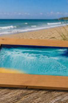 Handmade Wood & Epoxy Resin Serving Tray – Ocean Water Design - Crafted in the USA