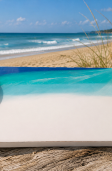 Handmade Resin Ocean Serving Tray – Coastal Beach Design on Solid Wood with Gold Handles - Crafted in the USA