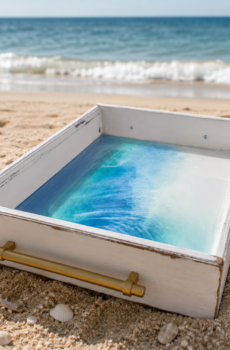 Solid Wood Serving Tray with Lake-Inspired Resin Design - Crafted in the USA