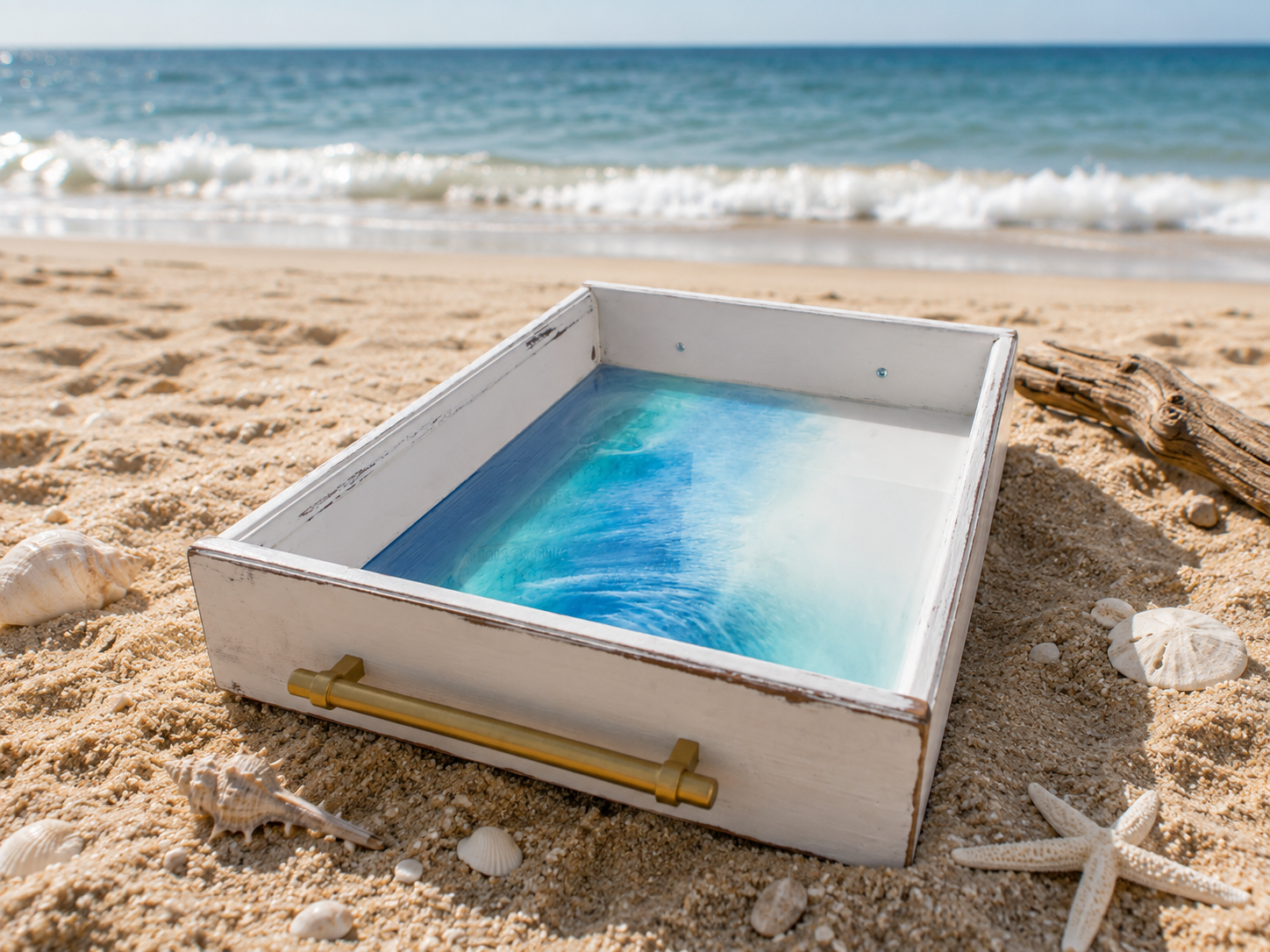 Solid Wood Serving Tray with Lake-Inspired Resin Design - Crafted in the USA